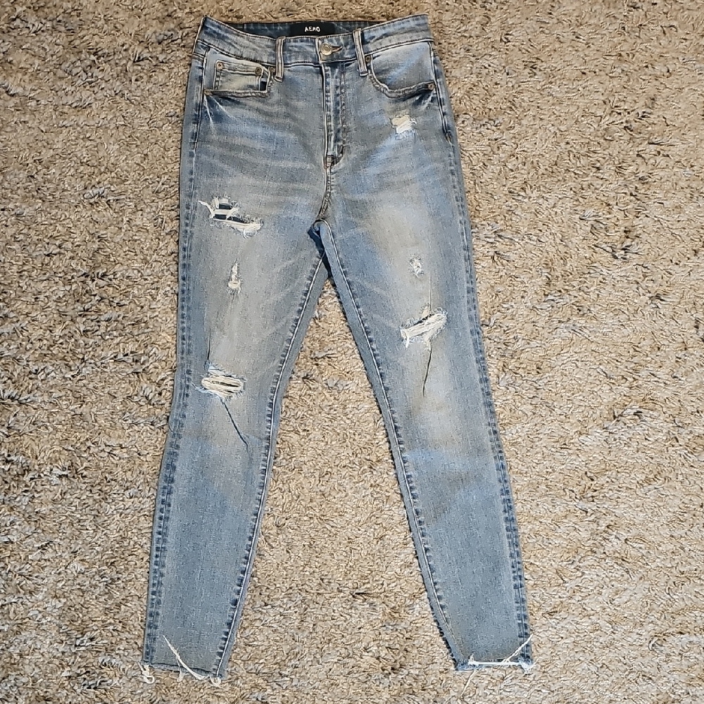 Aeropostale Light Blue Distressed Slim Ankle Jeans